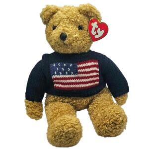 NOT FOR SALE - RESERVED FOR MARY Vintage Ty Tan Teddy Bear American Flag Sweater